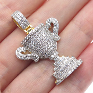 925 Sterling Silver Gold Plated Round-Cut C Z World / Champion Trophy Pendant
