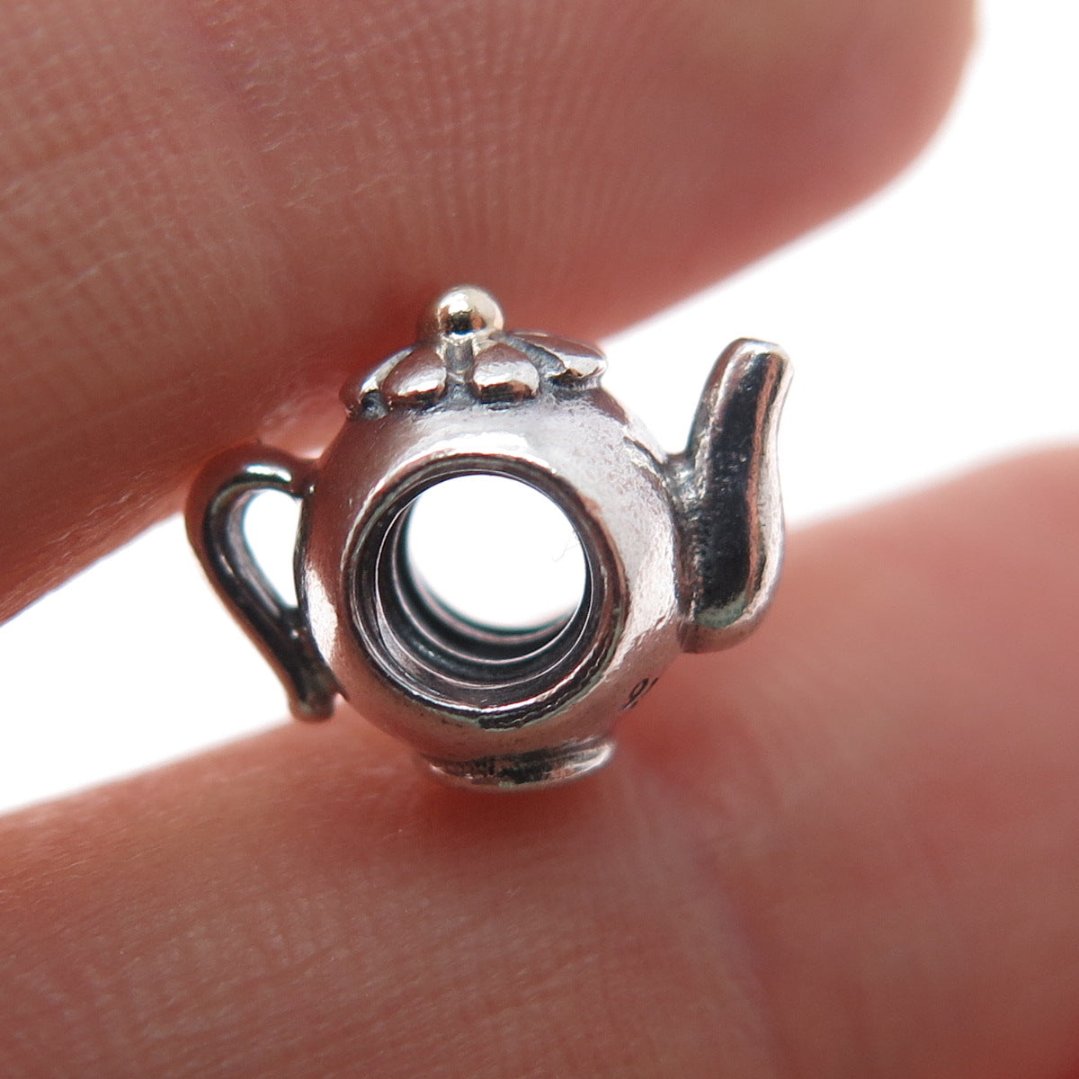 PANDORA 925 Sterling Silver & Gold Teapot Slide Bead Charm