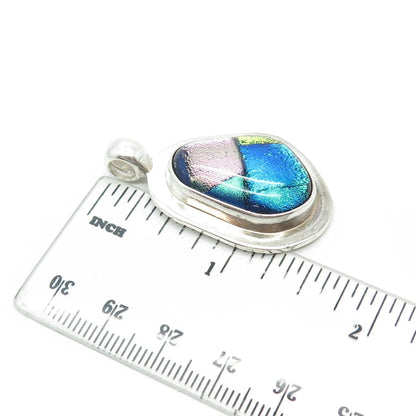 925 Sterling Silver Vintage Dichroic Glass Modernist Pendant