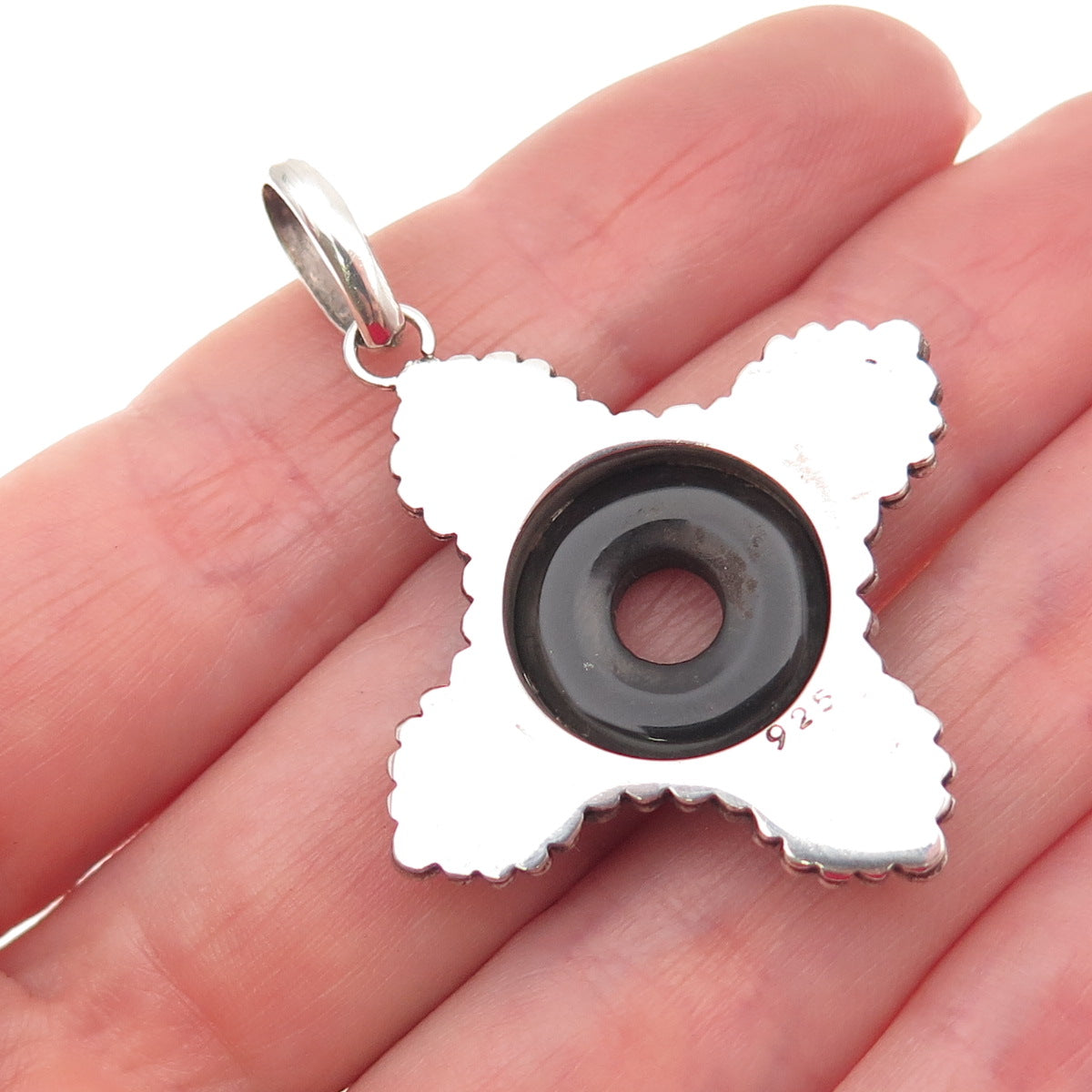 925 Sterling Silver Vintage Real Black Onyx & Citrine Modernist Cross Pendant