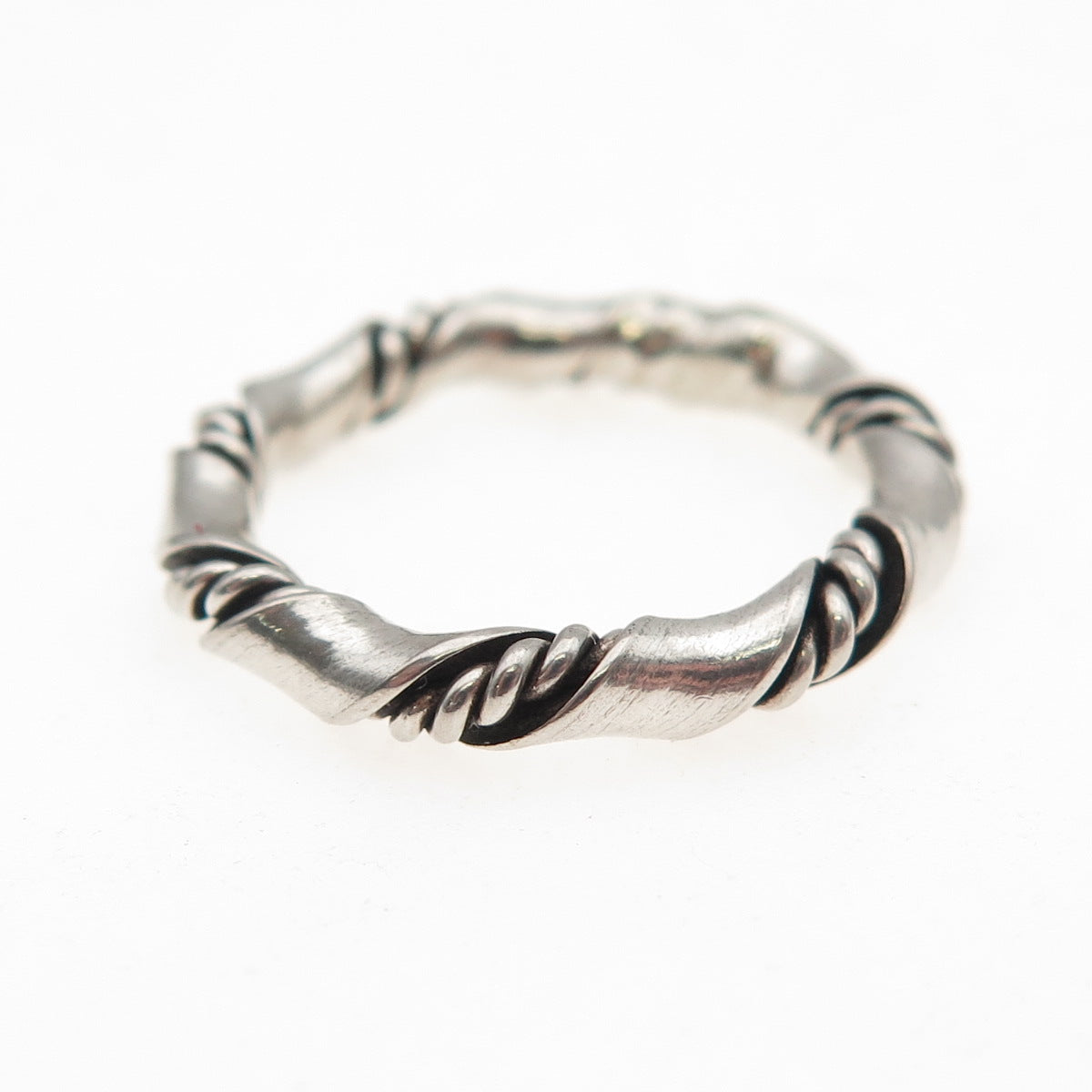 925 Sterling Silver Vintage Modernist Twist Oxidized Band Ring Size 5