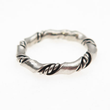 925 Sterling Silver Vintage Modernist Twist Oxidized Band Ring Size 5