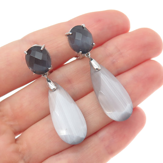 925 Sterling Silver Multi-Color Optic Fiber Cat's Eye Dangle Earrings