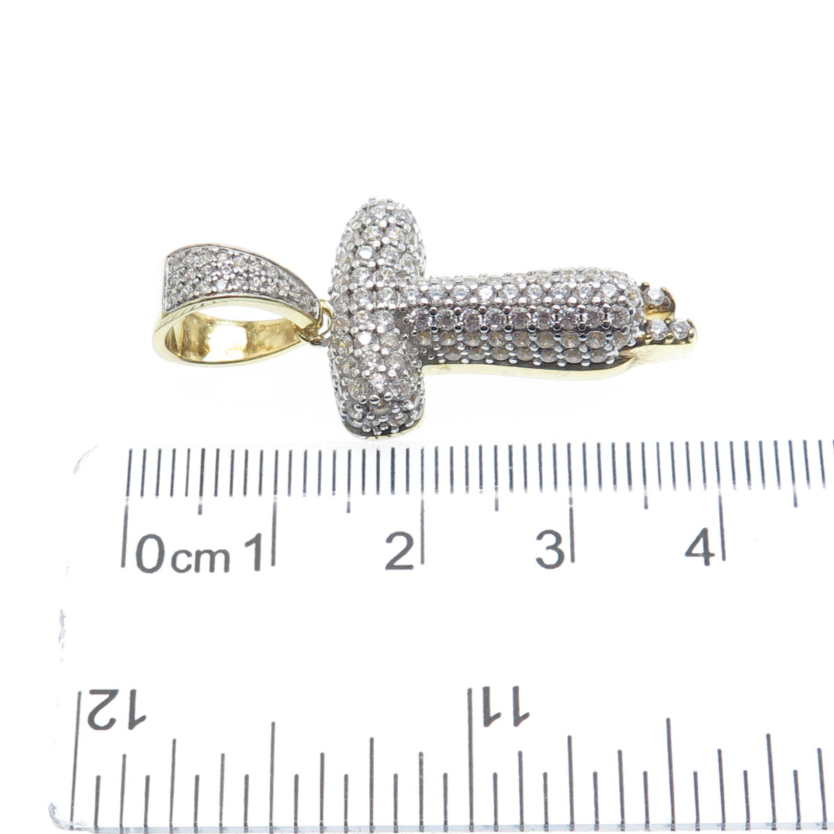 925 Sterling Silver Gold Plated Round-Cut Shaped C Z Letter T Sparkle Pendant