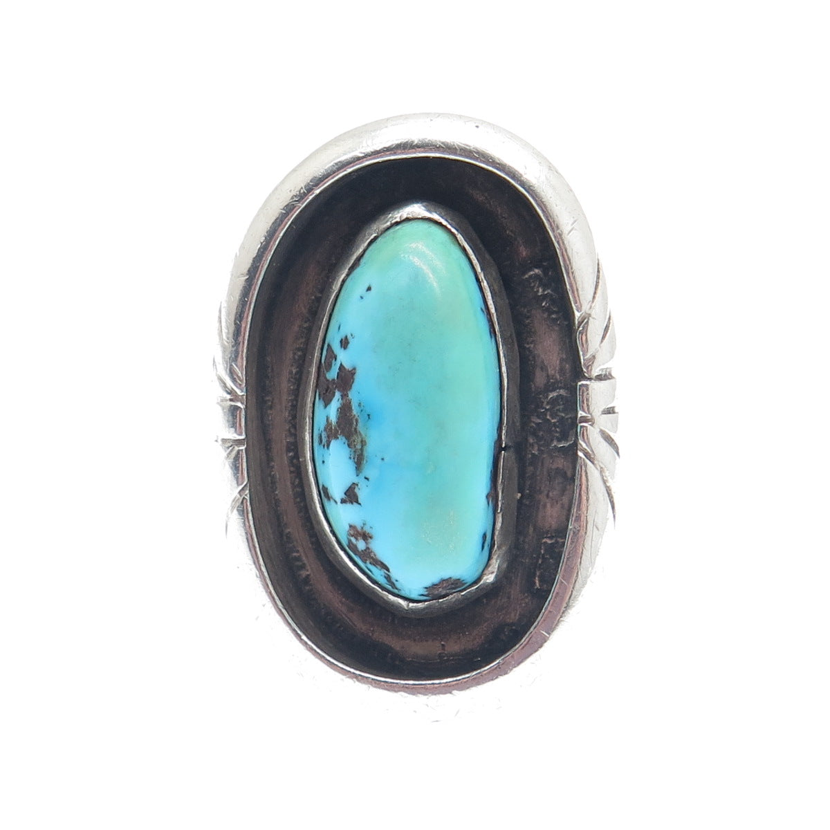 Old Pawn 925 Sterling Silver Vintage Lone Mountain Turquoise Tribal Ring Size 11