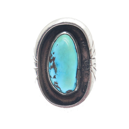 Old Pawn 925 Sterling Silver Vintage Lone Mountain Turquoise Tribal Ring Size 11