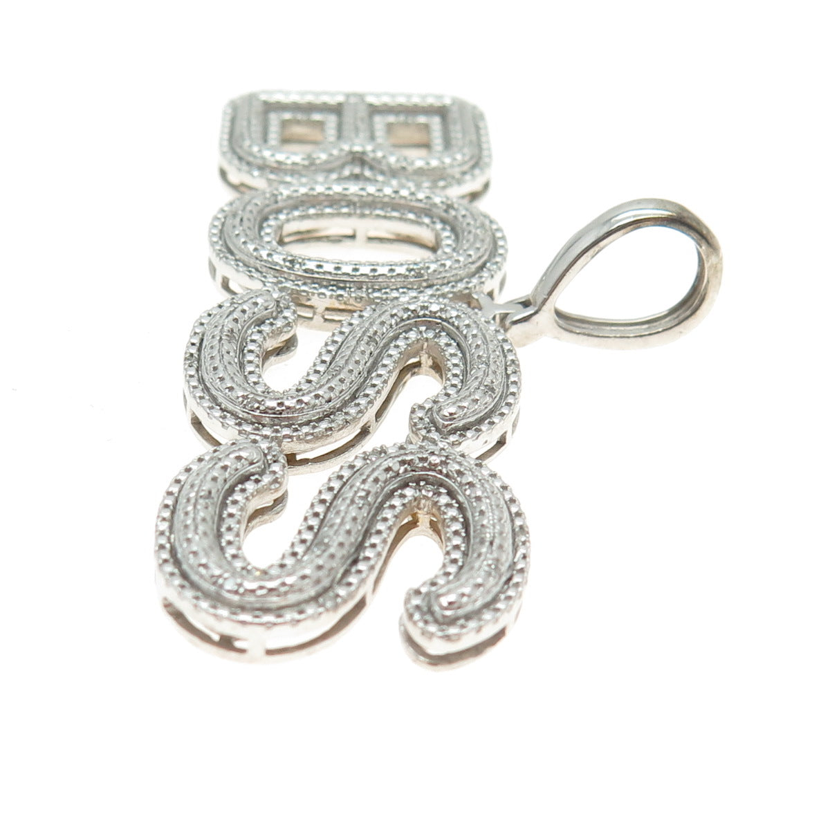 925 Sterling Silver Real White Diamond "BOSS" Pendant