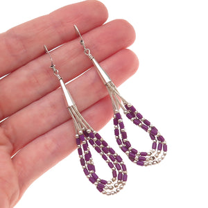 Old Pawn Sterling Silver Vintage Sugilite Liquid Chain Tribal Dangle Earrings