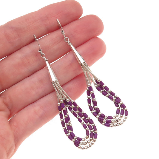 Old Pawn Sterling Silver Vintage Sugilite Liquid Chain Tribal Dangle Earrings