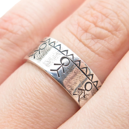 925 Sterling Silver Vintage Tribal Oxidized Band Ring Size 7