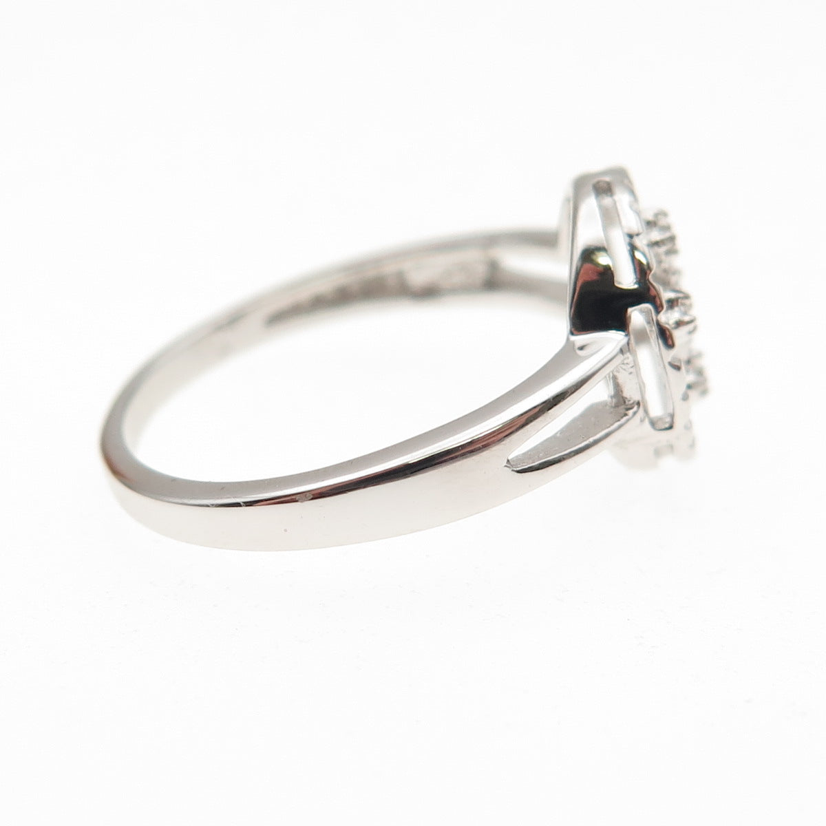 925 Sterling Silver Real Round-Cut Diamond Cross Ring Size 7