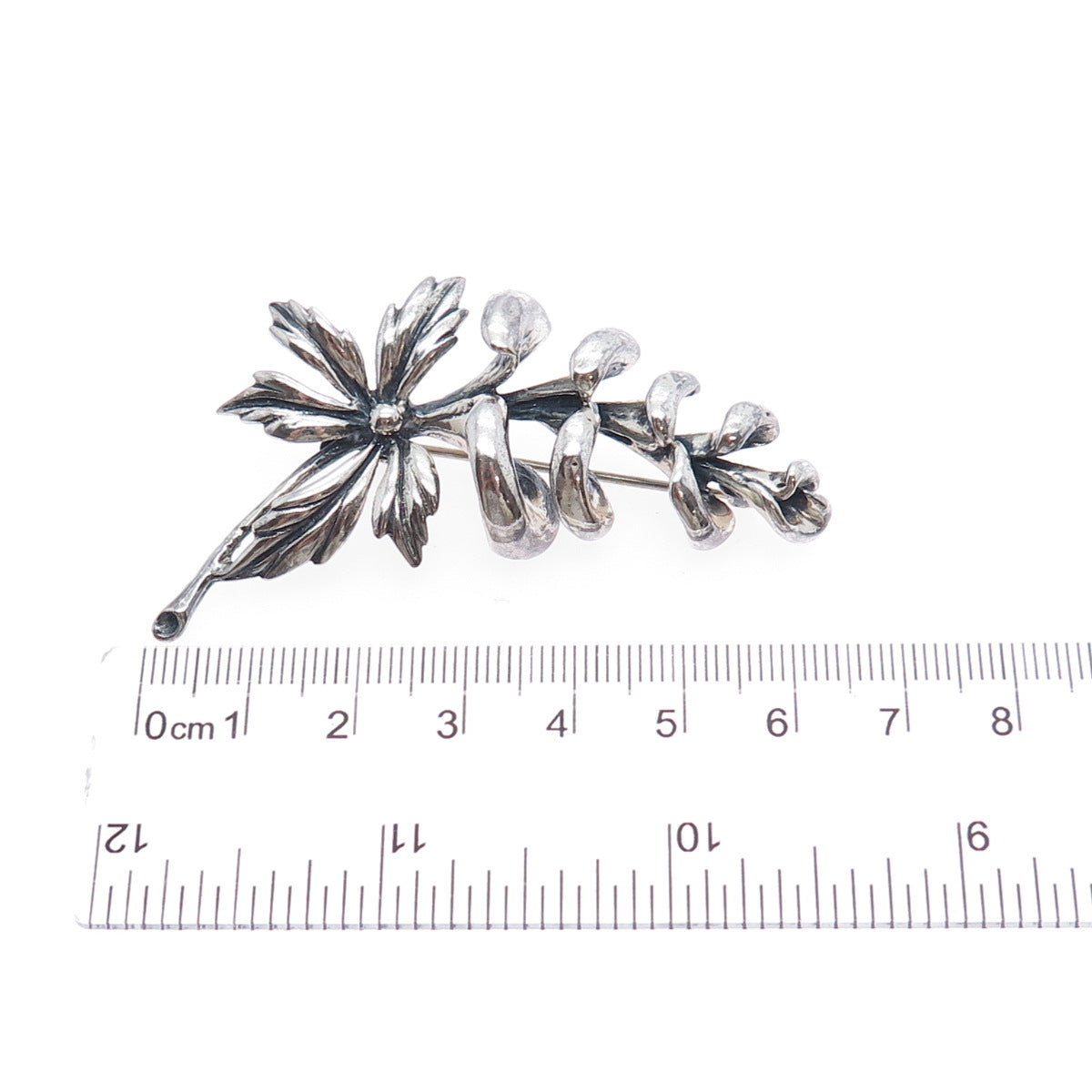 JEWELART 925 Sterling Silver Vintage Modernist Flower Oxidized Pin Brooch