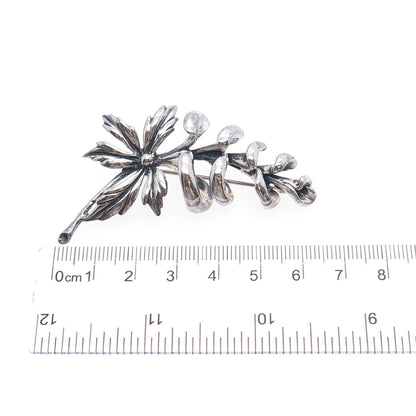 JEWELART 925 Sterling Silver Vintage Modernist Flower Oxidized Pin Brooch