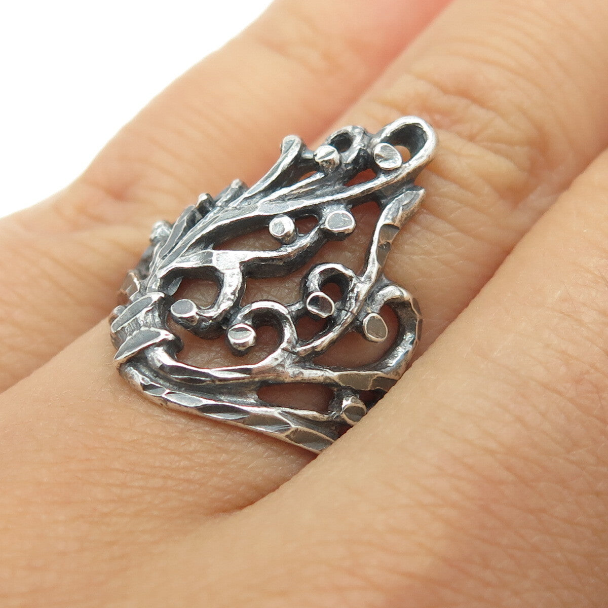 925 Sterling Silver Vintage Modernist Leaf Ring Size 7