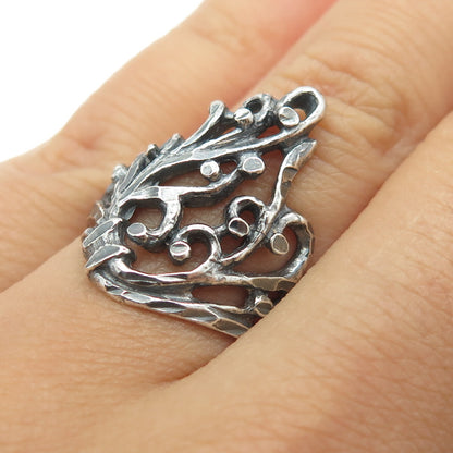 925 Sterling Silver Vintage Modernist Leaf Ring Size 7