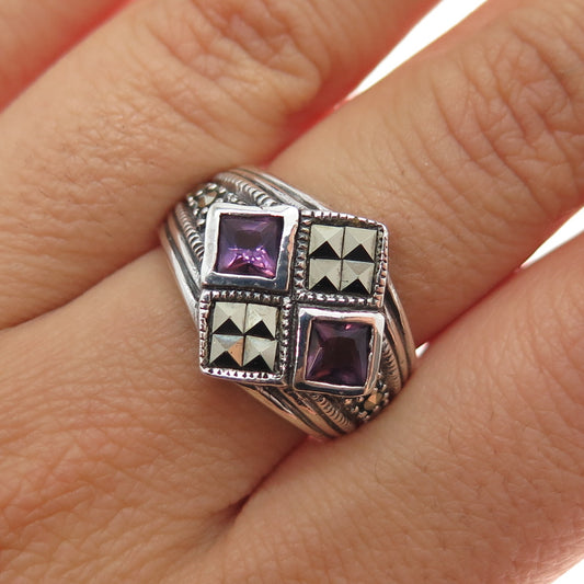 Jackson Hole 925 Sterling Silver Vintage Real Amethyst & Marcasite Ring Size 7