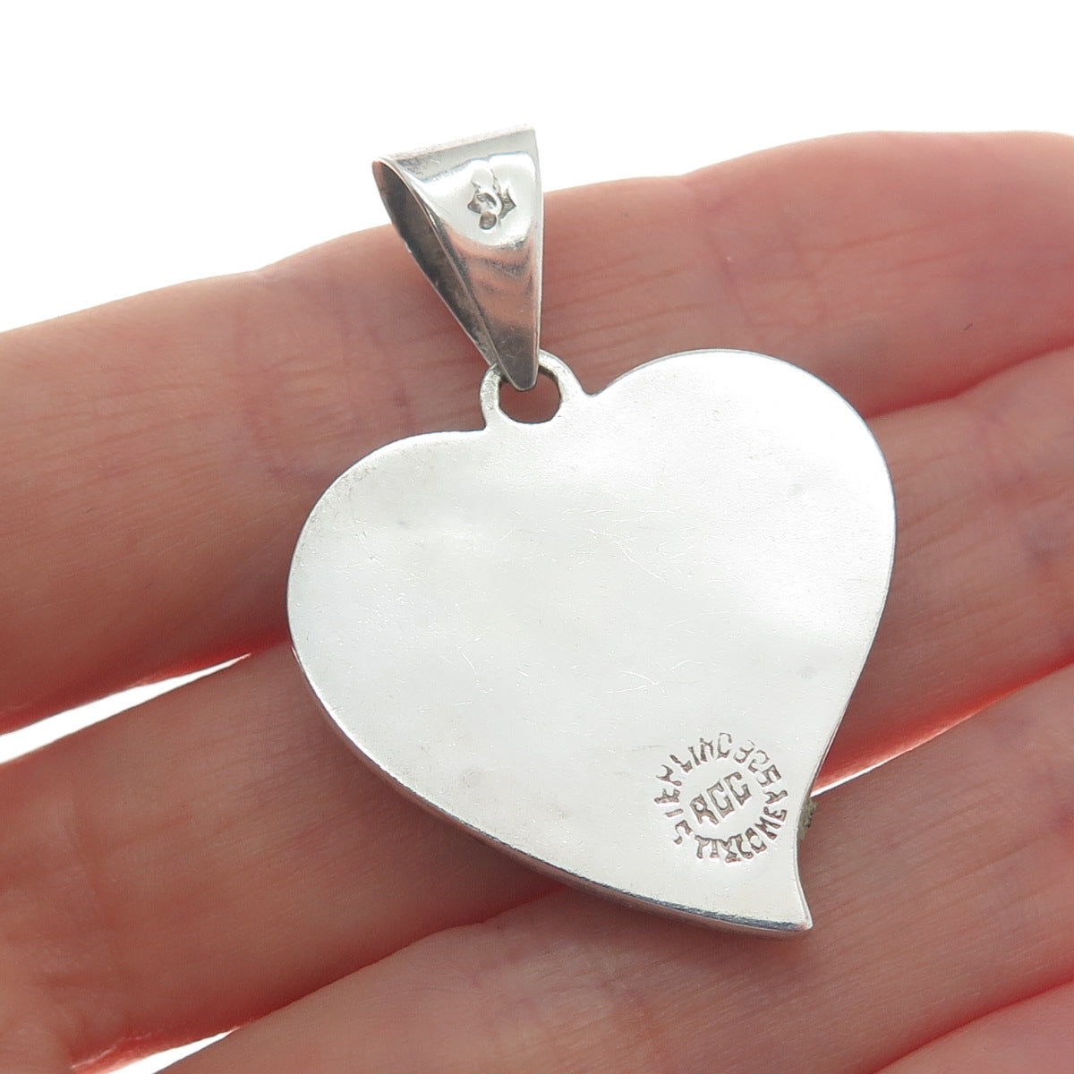925 Sterling Silver Vintage Mexico Taxco Real Abalone Shell Heart Pendant