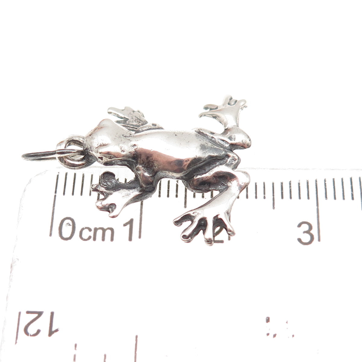 925 Sterling Silver Vintage Frog For Good Luck Oxidized 3D Charm Pendant