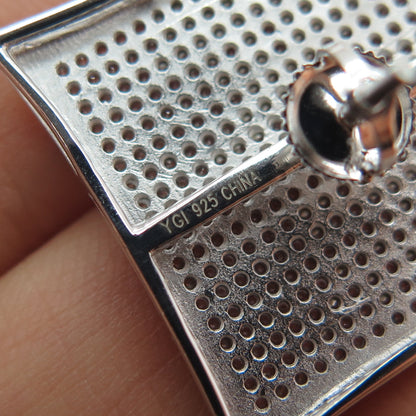 925 Sterling Silver Round-Cut C Z 25mm Square Stud Earrings