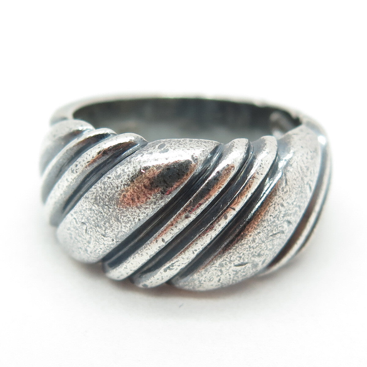 925 Sterling Silver Vintage Ribbed Ring Size 9