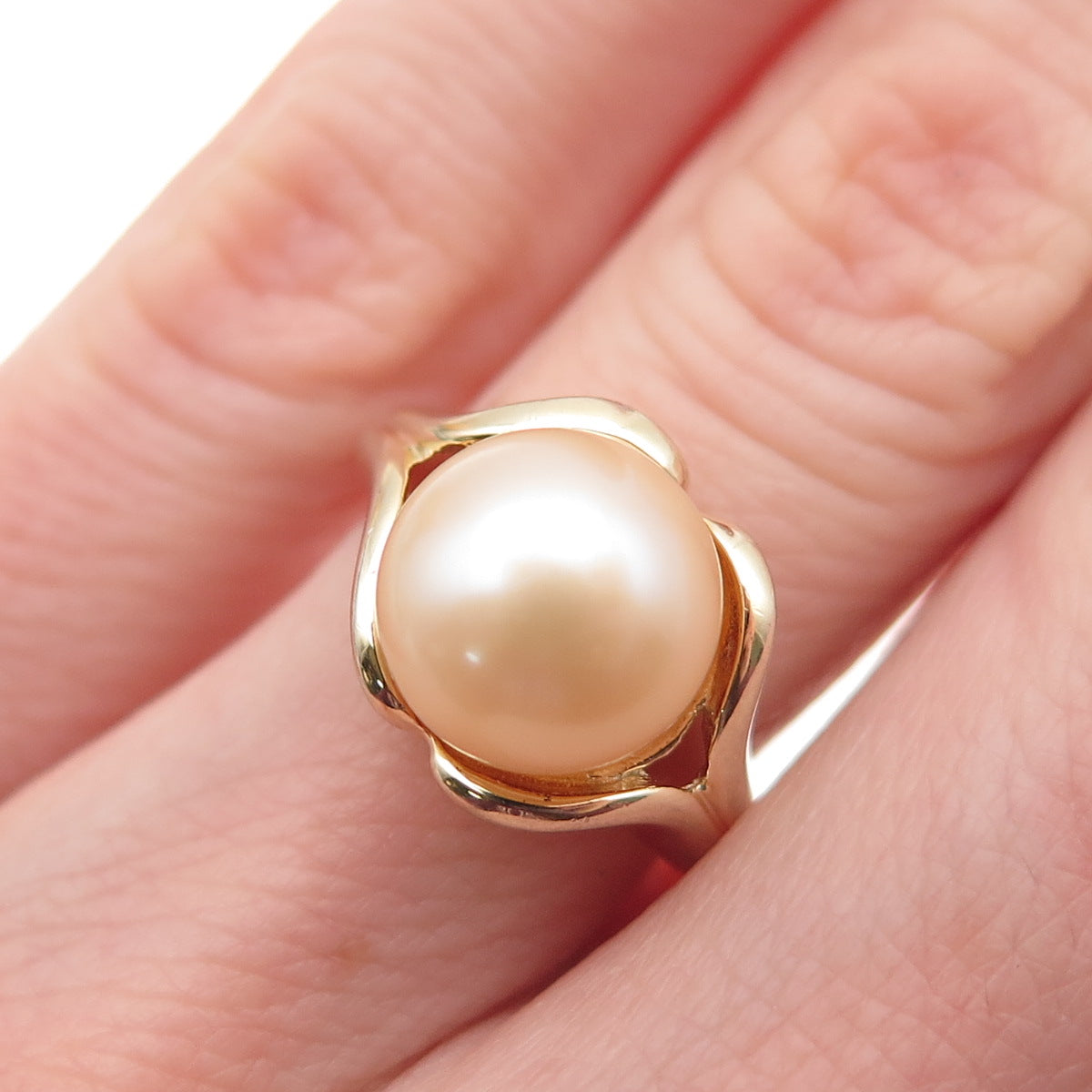 LUCAS LAMETH 925 Sterling Silver Gold Plated Vintage Real Pearl Ring Size 5