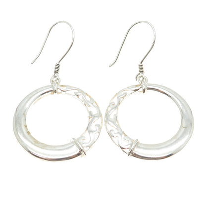 925 Sterling Silver Vintage Circle Dangling Hook Earrings