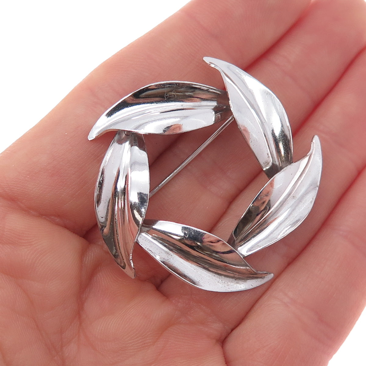 925 Sterling Silver Antique Art Deco Floral Leaf Pin Brooch