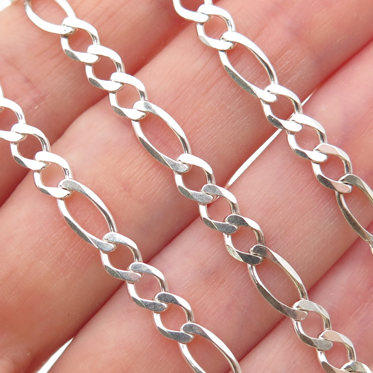 925 Sterling Silver Vintage Italy Figaro Chain Necklace 20"