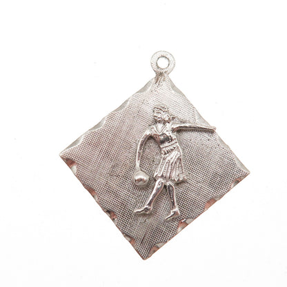 M&M Mark Mercy 925 Sterling Silver Vintage Female Bowling Player Charm Pendant