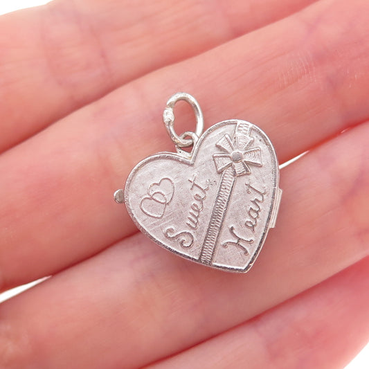 Wells 925 Sterling Silver Vintage Sweet Heart Locket Charm Pendant