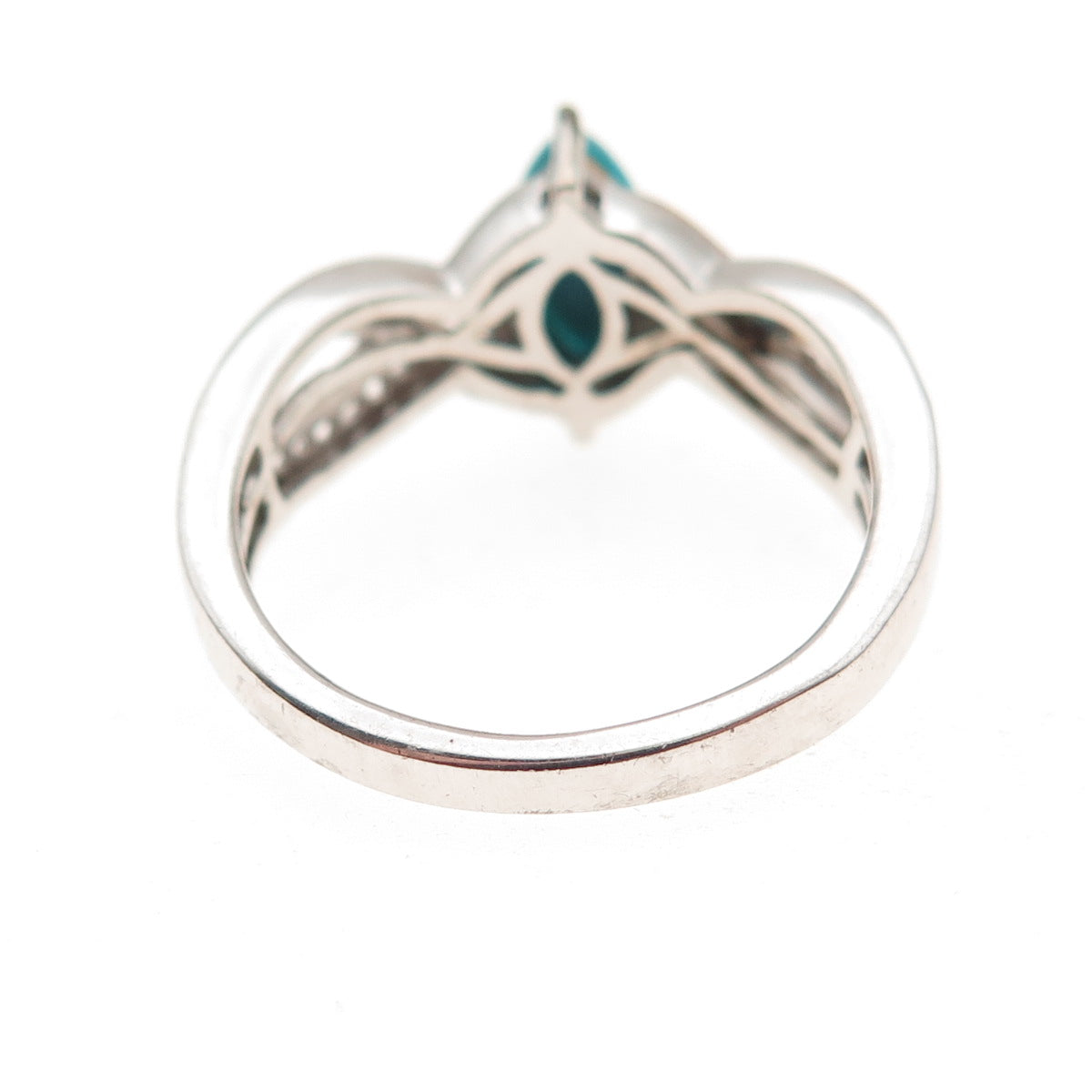 Chuck Clemency 925 Sterling Silver Real Turquoise & White Topaz Ring Size 8.25