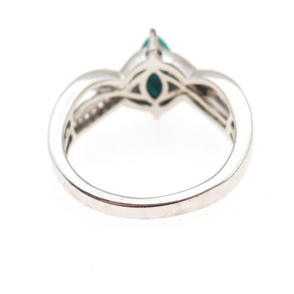 Chuck Clemency 925 Sterling Silver Real Turquoise & White Topaz Ring Size 8.25