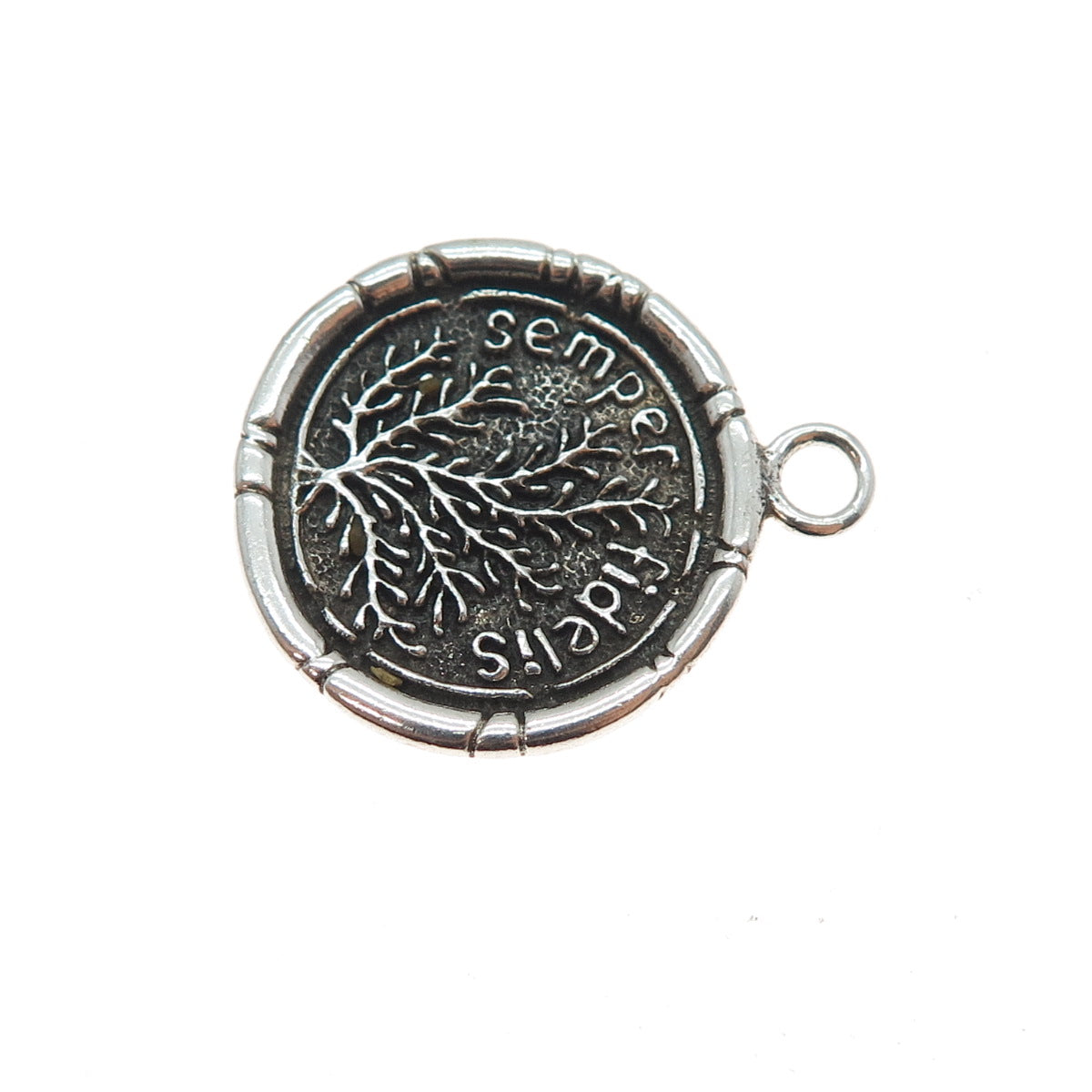 925 Sterling Silver Vintage Semper Fidelis Seal Stamp Oxidized Charm Pendant
