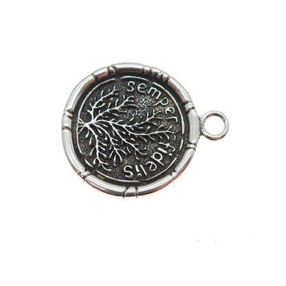925 Sterling Silver Vintage Semper Fidelis Seal Stamp Oxidized Charm Pendant