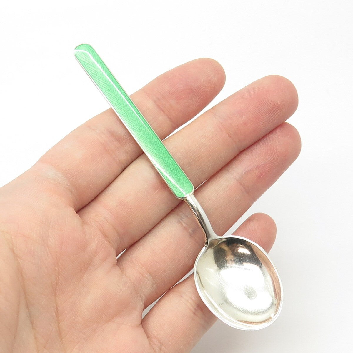 916H Silver Vintage 1950 Koruteollisuus Tillander Finland Guilloche Enamel Spoon