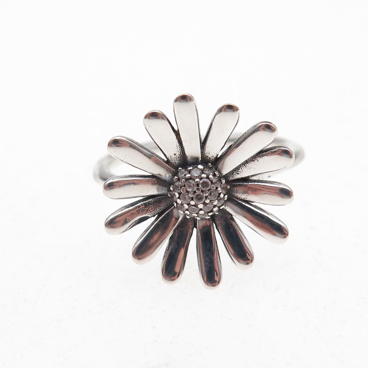 Pandora 925 Sterling Silver C Z Daisy Flower Ring Size 7
