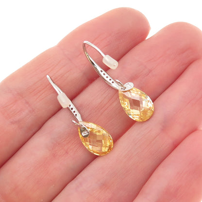925 Sterling Silver Canary & White C Z Dangle Earrings