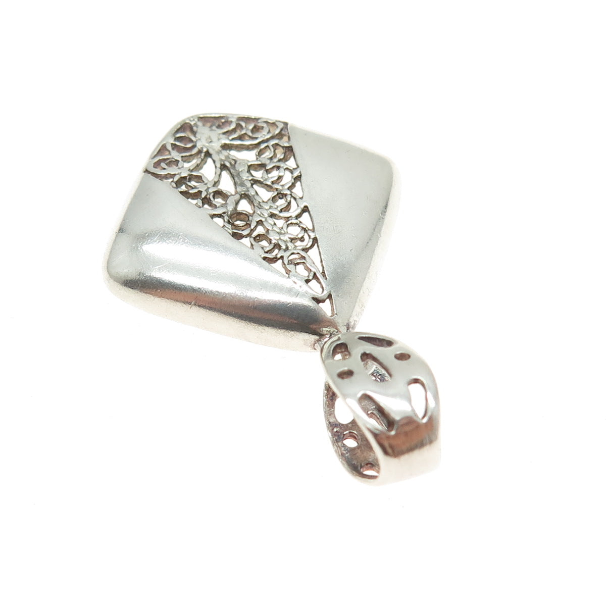 925 Sterling Silver Vintage Modernist Filigree Pendant