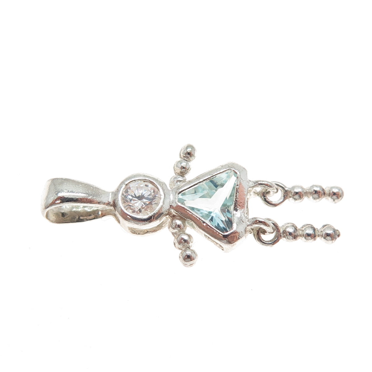 CELLINI Sterling Vintage Blue White CZ March Birthstone Girl Articulated Pendant