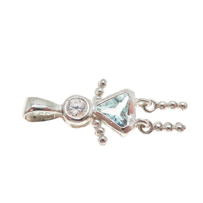 CELLINI Sterling Vintage Blue White CZ March Birthstone Girl Articulated Pendant