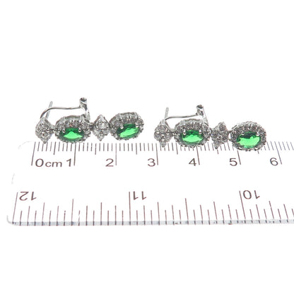 AMC Jewelry 925 Sterling Silver Green & White C Z Bohemian Dangling Earrings