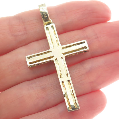 925 Sterling Silver Gold Plated Round-Cut Shaped C Z Cross Pendant
