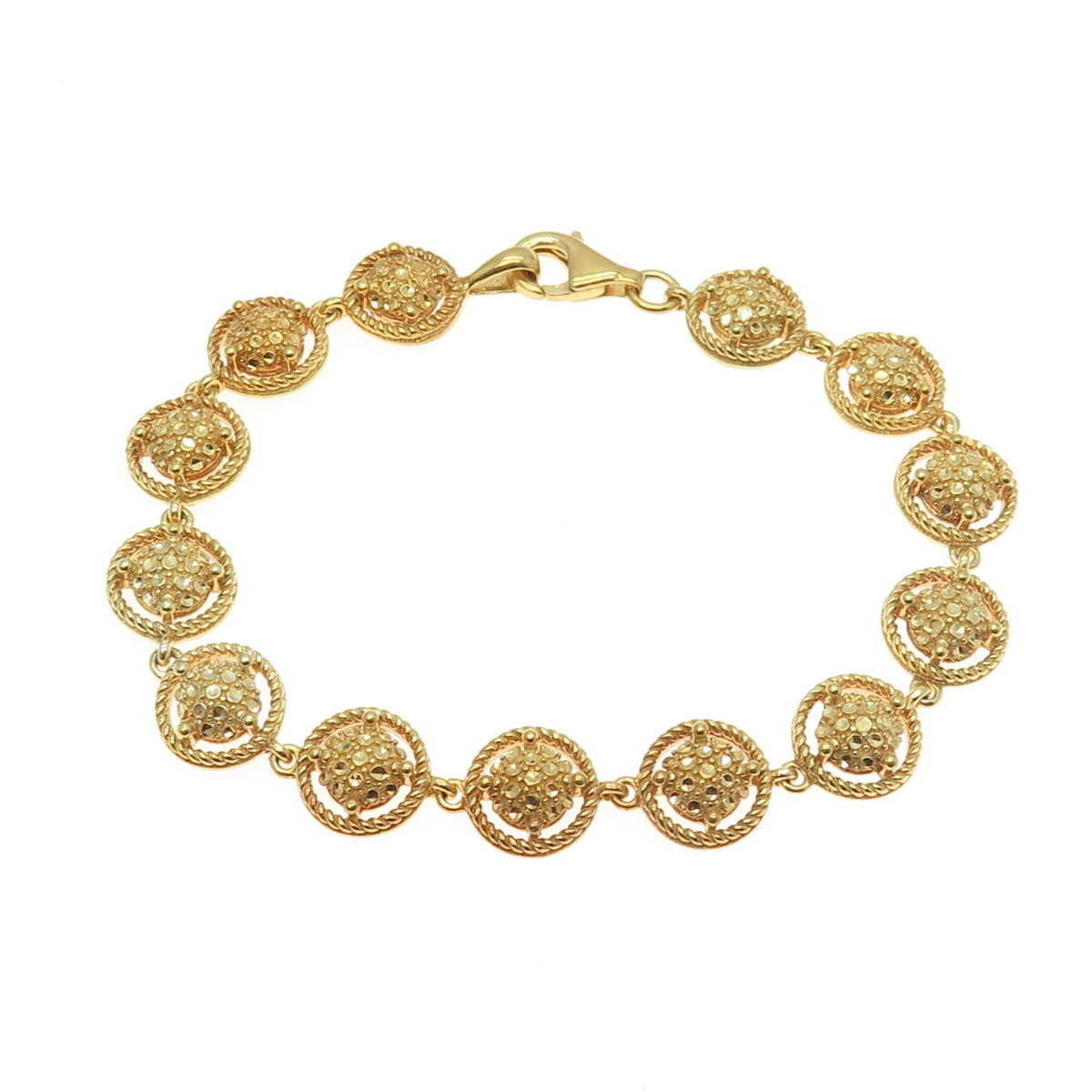 925 Sterling Silver Gold Plated Nugget Circle Link Bracelet 6.75"