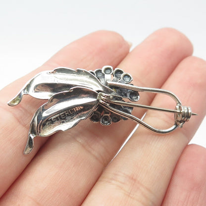 925 Sterling Silver Vintage Floral Leaf Pin Brooch