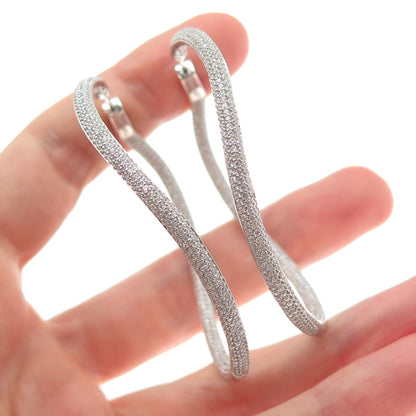 KLEO 925 Sterling Silver Round-Cut C Z In & Out Wavy Large Hoop Earrings