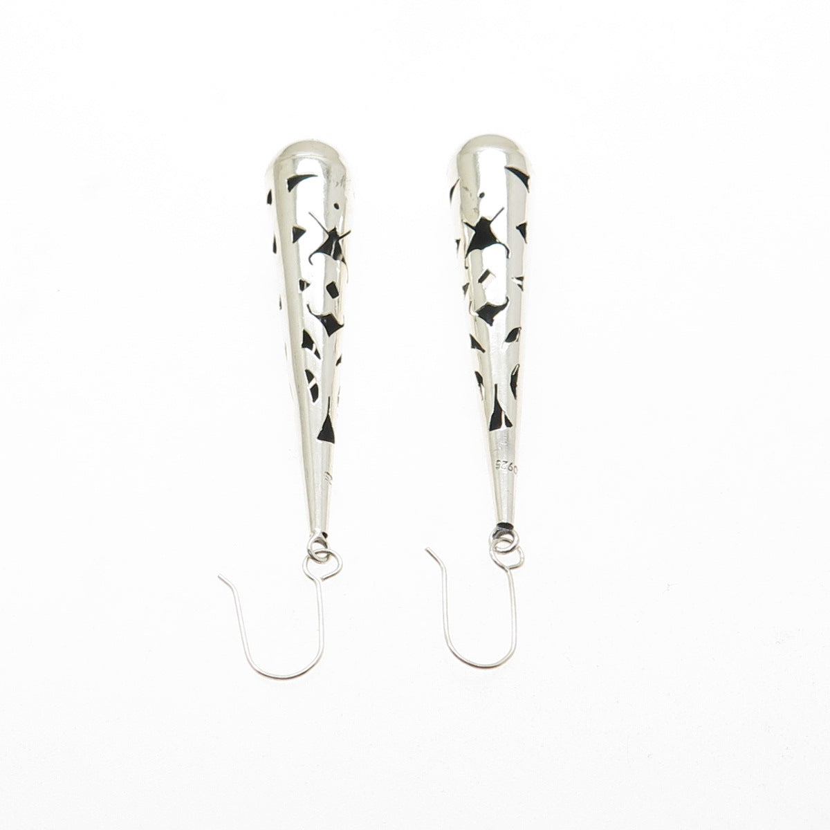 925 Sterling Silver Vintage Mexico Shadow Box Teardrop Dangle Earrings