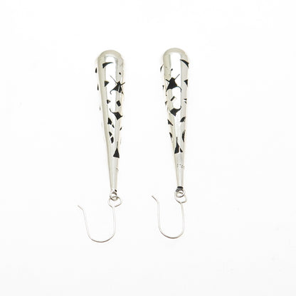 925 Sterling Silver Vintage Mexico Shadow Box Teardrop Dangle Earrings