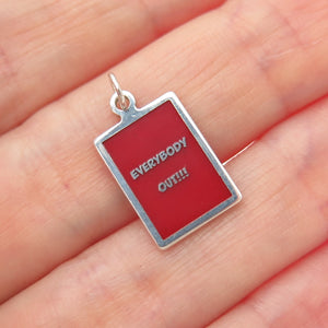925 Sterling Silver Red Enamel Everybody Out!!! Minimalist Charm Pendant