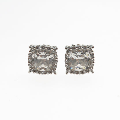 925 Sterling Silver Cushion & Round-Cut C Z Stud Earrings
