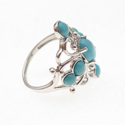 925 Sterling Silver Real Sleeping Beauty Turquoise Floral Cross Ring Size 8.25